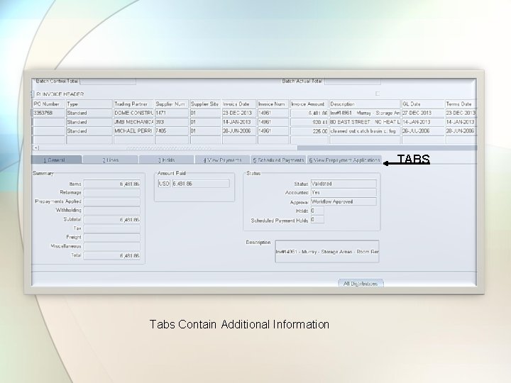 TABS Tabs Contain Additional Information 