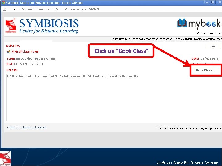 Click on “Book Class” Symbiosis Centre For Distance Learning 