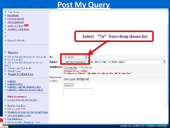 Post My Query Select “To” from drop down list Symbiosis Centre For Distance Learning