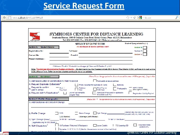 Service Request Form Symbiosis Centre For Distance Learning 