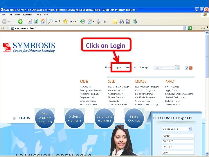 Click on Login Symbiosis Centre For Distance Learning 