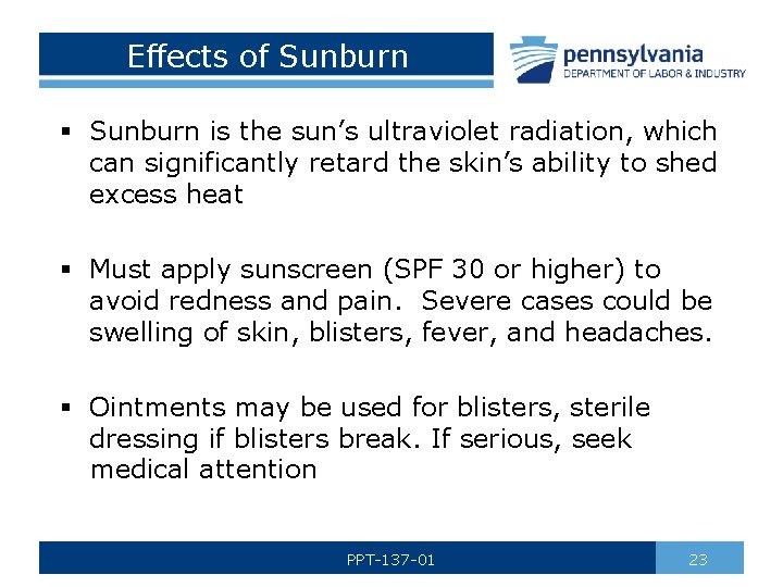 Effects of Sunburn § Sunburn is the sun’s ultraviolet radiation, which can significantly retard