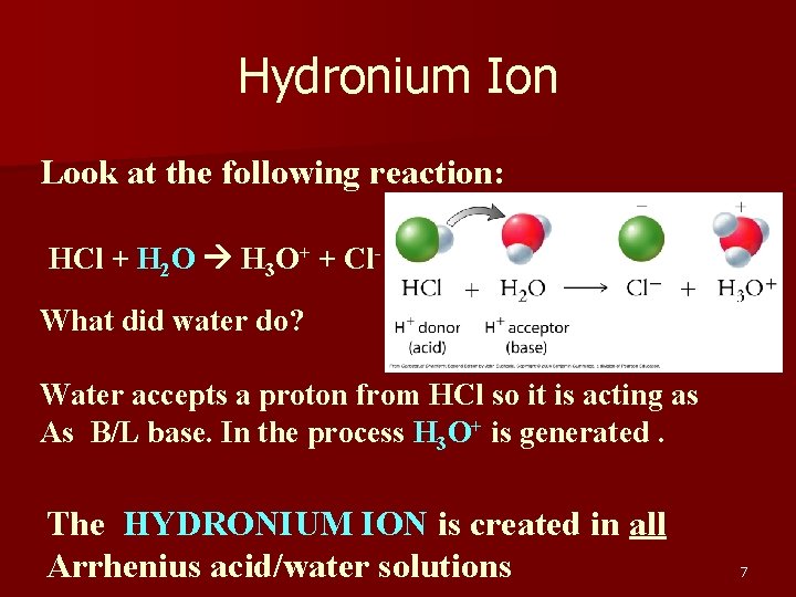 Hydronium Ion Look at the following reaction: HCl + H 2 O H 3