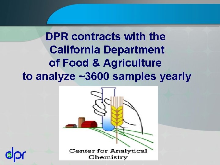 DPR contracts with the California Department of Food & Agriculture to analyze ~3600 samples