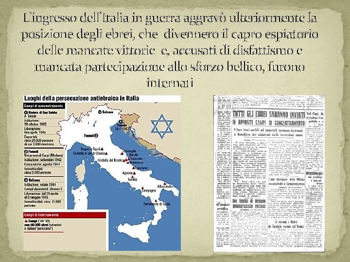 L'ingresso dell'Italia in guerra aggravò ulteriormente la posizione degli ebrei, che divennero il capro