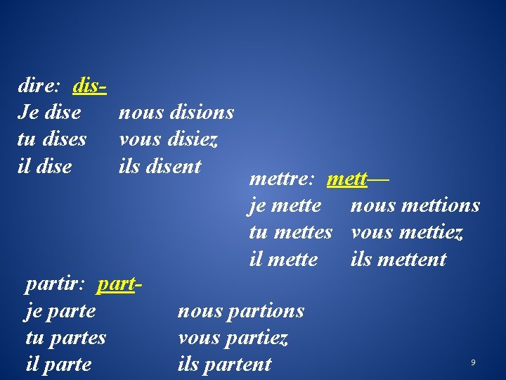 dire: dis. Je dise nous disions tu dises vous disiez il dise ils disent