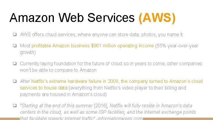 Amazon Web Services (AWS) ❏ AWS offers cloud services, where anyone can store data,