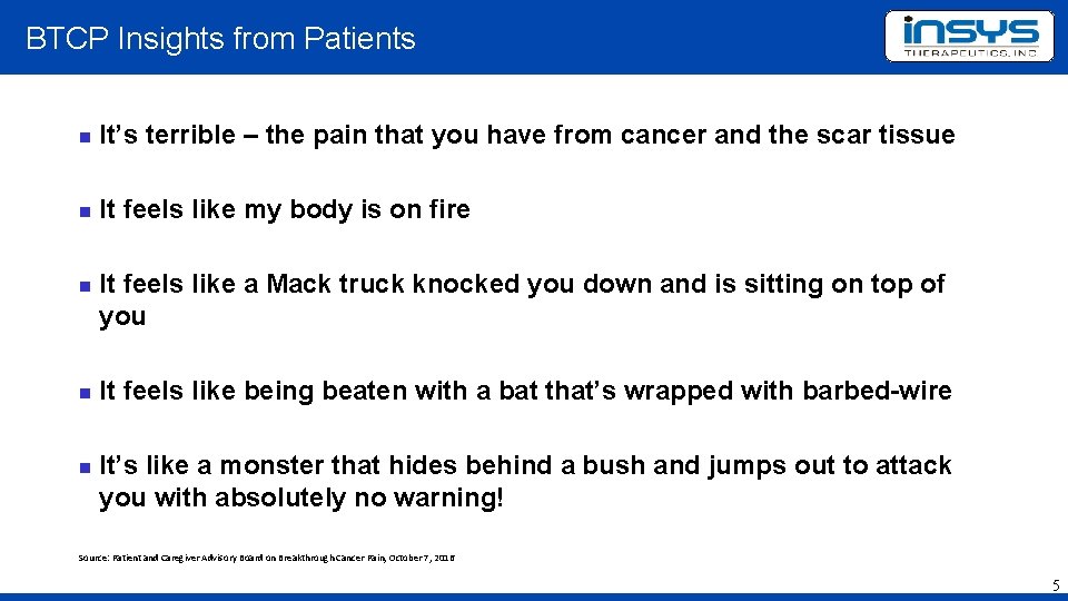 BTCP Insights from Patients It’s terrible – the pain that you have from cancer