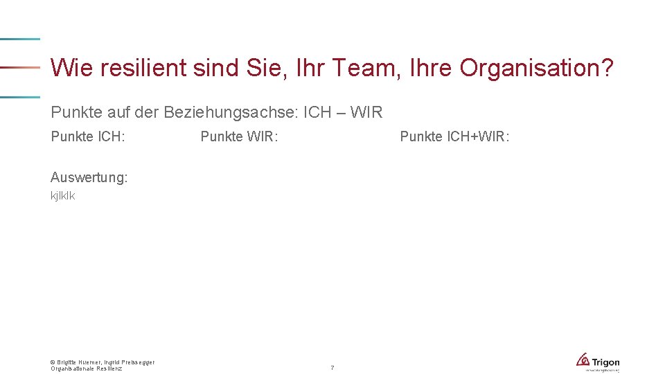 Wie resilient sind Sie, Ihr Team, Ihre Organisation? Punkte auf der Beziehungsachse: ICH –