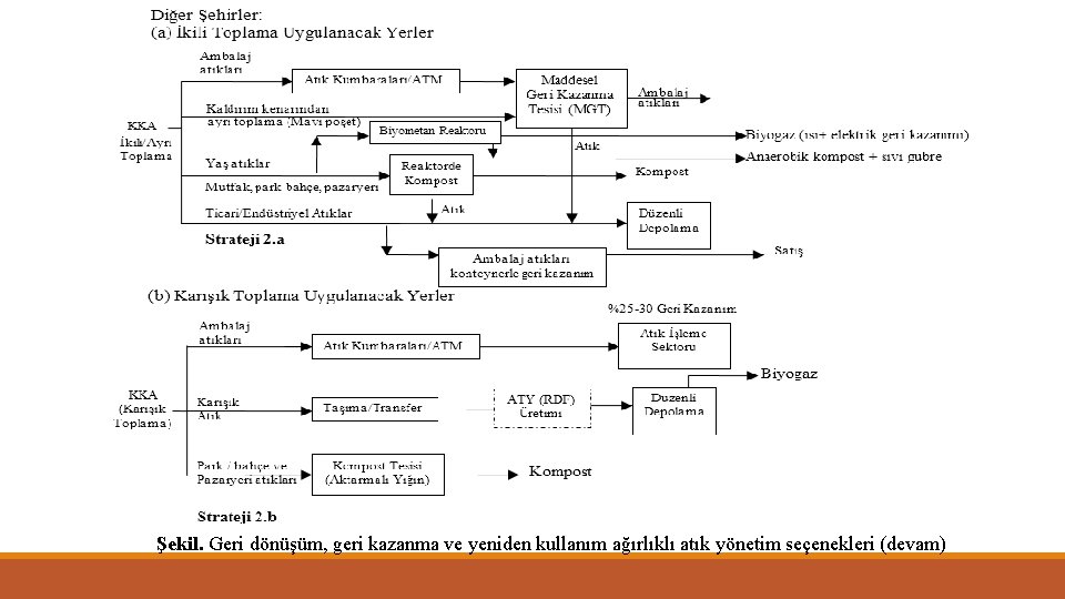 Şekil. Geri dönüşüm, geri kazanma ve yeniden kullanım ağırlıklı atık yönetim seçenekleri (devam) 