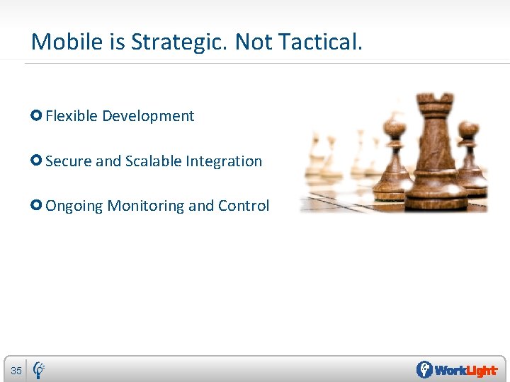 Mobile is Strategic. Not Tactical. Flexible Development Secure and Scalable Integration Ongoing Monitoring and