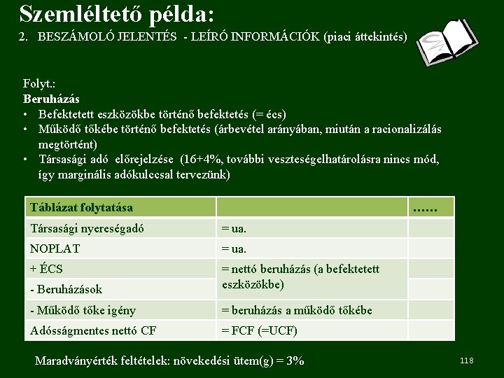 Szemléltető példa: 2. BESZÁMOLÓ JELENTÉS - LEÍRÓ INFORMÁCIÓK (piaci áttekintés) Folyt. : Beruházás •