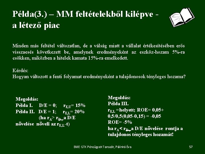 Példa(3. ) – MM feltételekből kilépve - a létező piac Minden más feltétel változatlan,