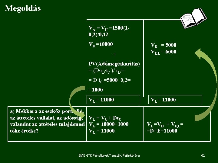 Megoldás VA = VU =1500(10, 2)/0, 12 VU =10000 + VD = 5000 VE,