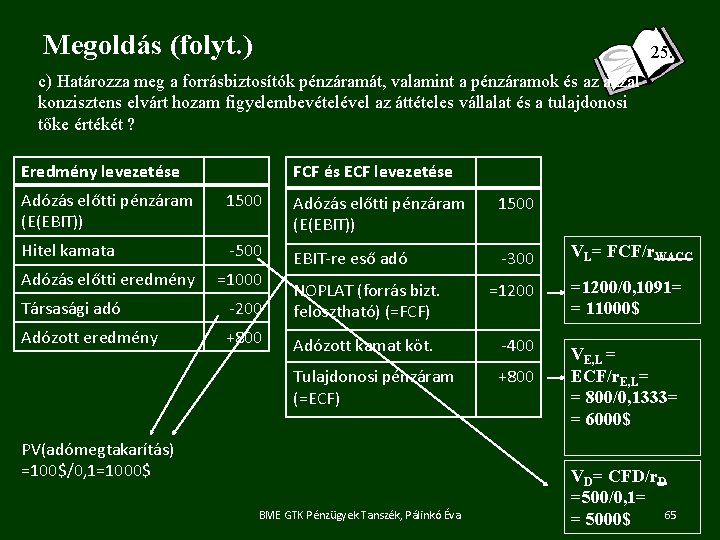 Megoldás (folyt. ) 25. c) Határozza meg a forrásbiztosítók pénzáramát, valamint a pénzáramok és