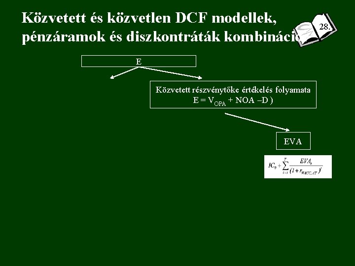 Közvetett és közvetlen DCF modellek, pénzáramok és diszkontráták kombinációi E Közvetett részvénytőke értékelés folyamata