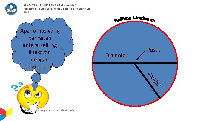 Apa rumus yang berkaitan antara kelilingkaran dengan diameter? Diameter Pusat i jar ri- Ja