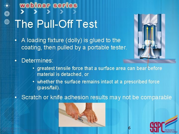 The Pull-Off Test • A loading fixture (dolly) is glued to the coating, then