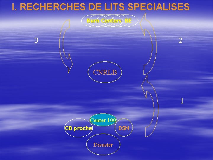 I. RECHERCHES DE LITS SPECIALISES Burn Centers BE 3 2 CNRLB 1 Center 100