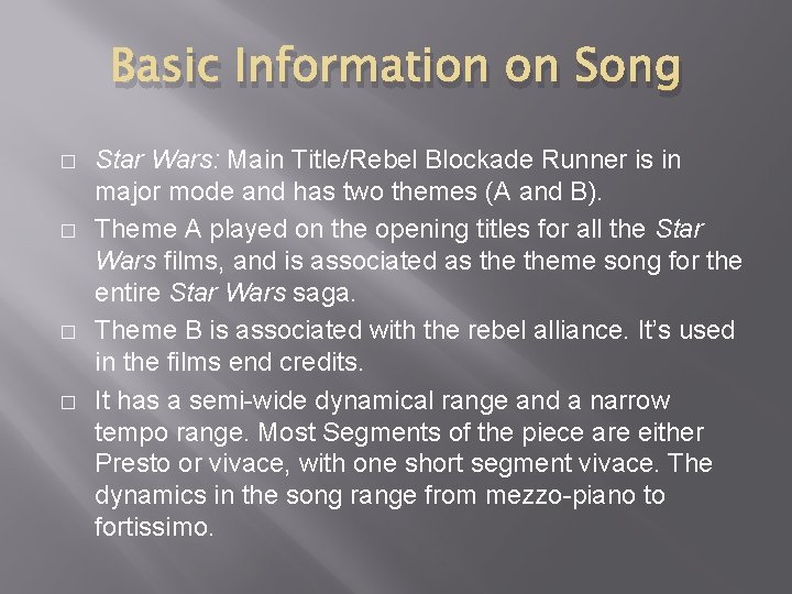 Basic Information on Song � � Star Wars: Main Title/Rebel Blockade Runner is in