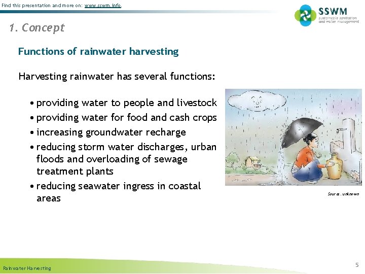 Find this presentation and more on: www. sswm. info. 1. Concept Functions of rainwater