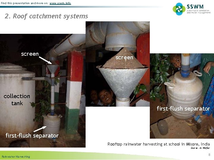 Find this presentation and more on: www. sswm. info. 2. Roof catchment systems screen