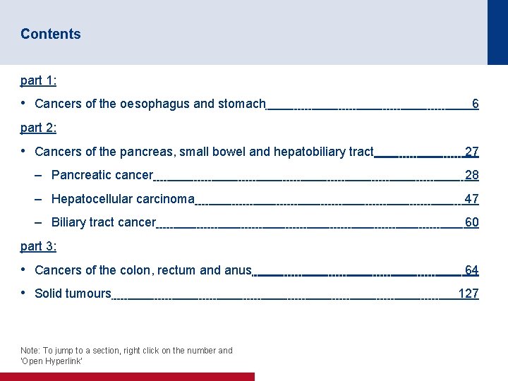 Contents part 1: • Cancers of the oesophagus and stomach 6 part 2: •