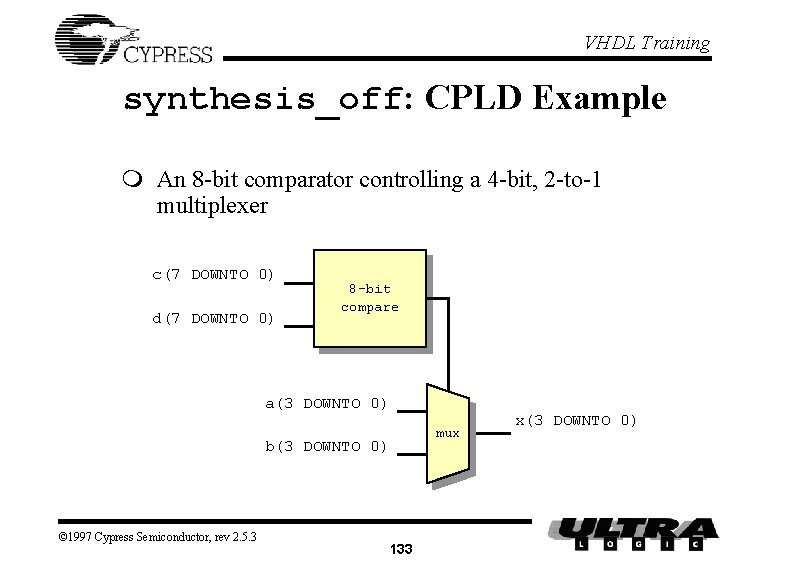 VHDL Training synthesis_off: CPLD Example m An 8 -bit comparator controlling a 4 -bit,