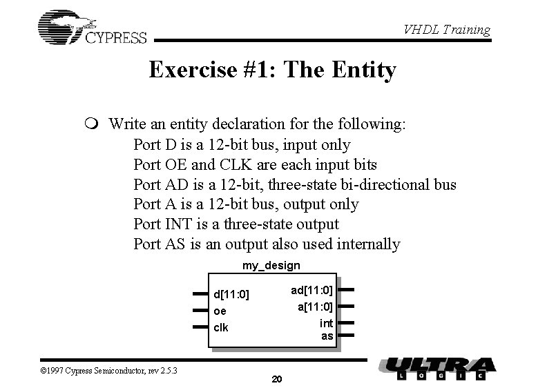 VHDL Training Exercise #1: The Entity m Write an entity declaration for the following: