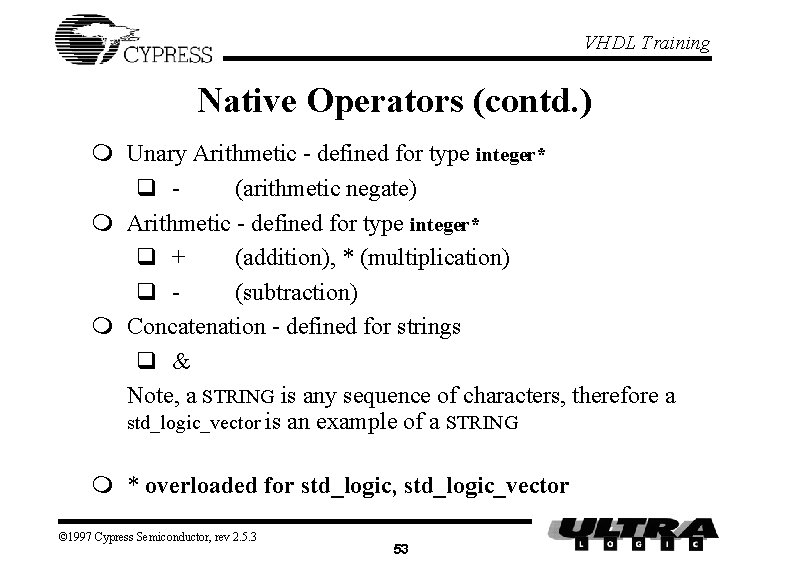 VHDL Training Native Operators (contd. ) m Unary Arithmetic - defined for type integer* VHDL Training Native Operators (contd. ) m Unary Arithmetic - defined for type integer*