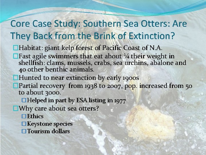 Core Case Study: Southern Sea Otters: Are They Back from the Brink of Extinction?