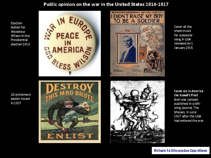 Public opinion on the war in the United States 1914 -1917 Election button for