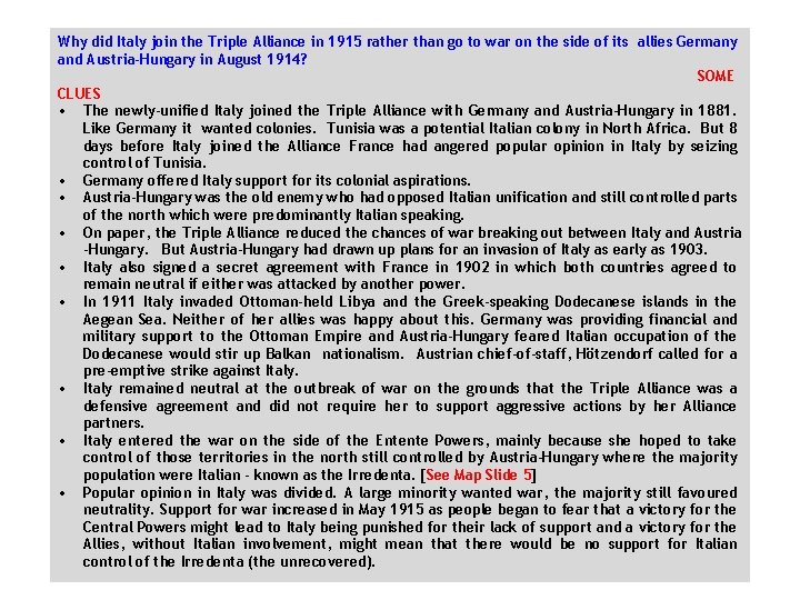 Why did Italy join the Triple Alliance in 1915 rather than go to war