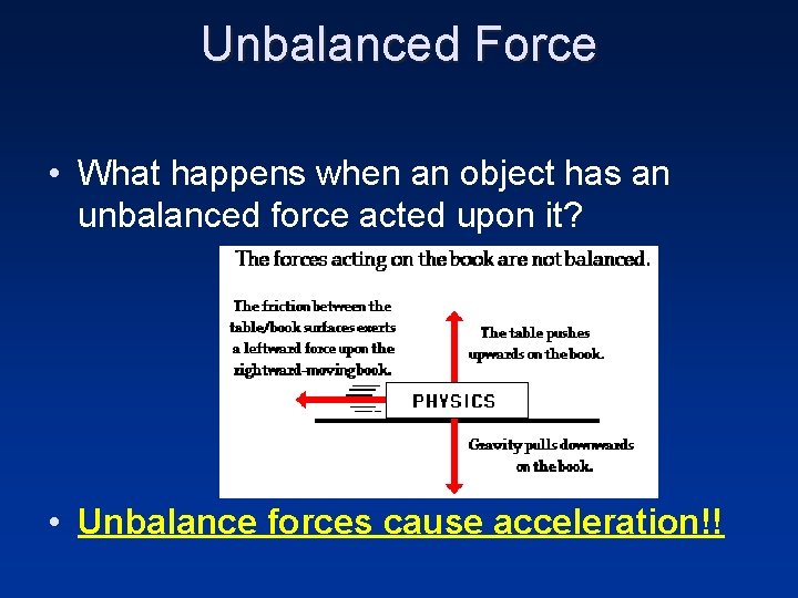 Unbalanced Force • What happens when an object has an unbalanced force acted upon