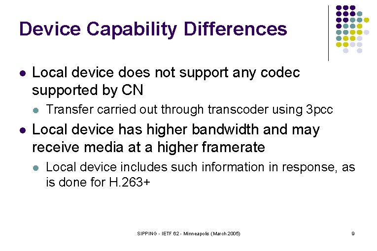 Device Capability Differences l Local device does not support any codec supported by CN