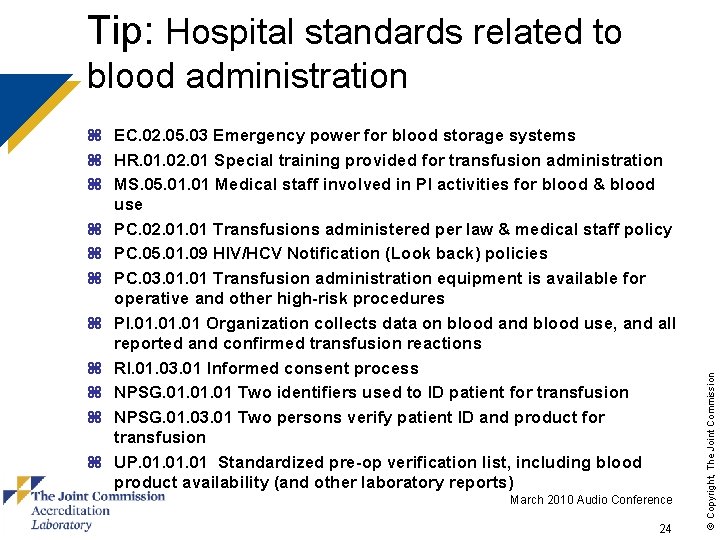 Tip: Hospital standards related to z EC. 02. 05. 03 Emergency power for blood