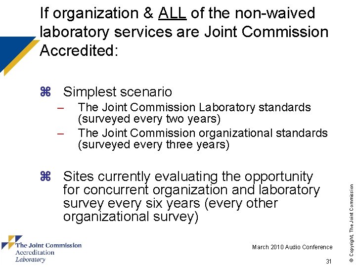 If organization & ALL of the non-waived laboratory services are Joint Commission Accredited: z