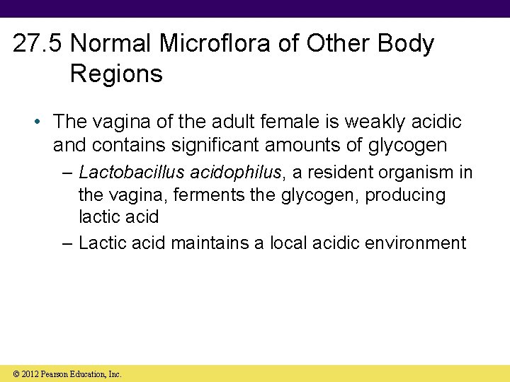 27. 5 Normal Microflora of Other Body Regions • The vagina of the adult