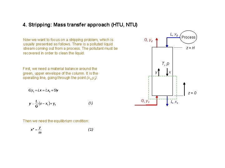 4. Stripping: Mass transfer approach (HTU, NTU) L, x 2 Now we want to