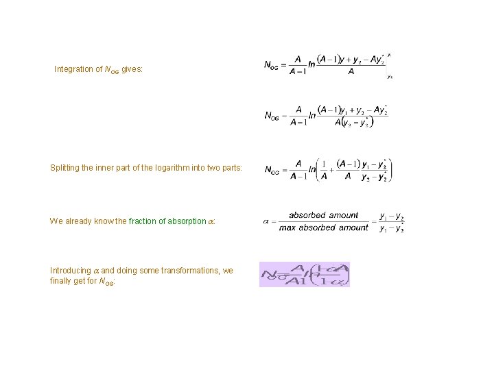 Integration of NOG gives: Splitting the inner part of the logarithm into two parts: