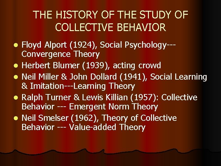 THE HISTORY OF THE STUDY OF COLLECTIVE BEHAVIOR l l l Floyd Alport (1924),