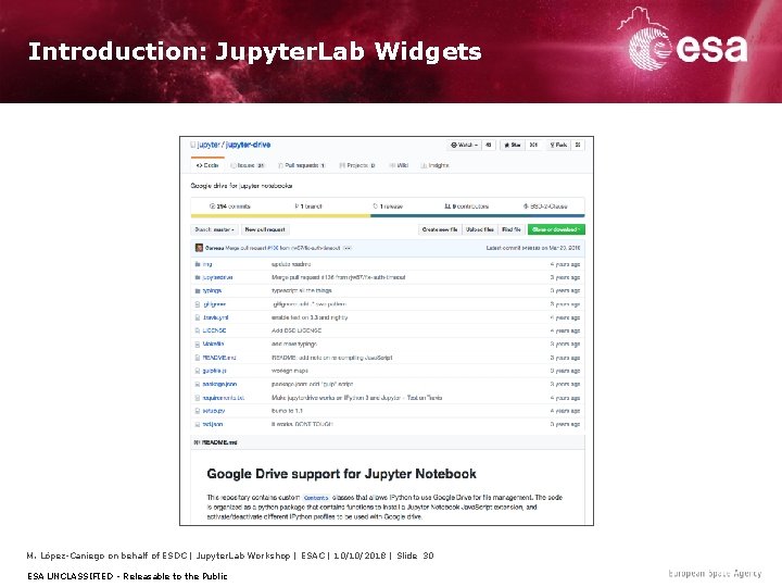 Introduction: Jupyter. Lab Widgets M. López-Caniego on behalf of ESDC | Jupyter. Lab Workshop