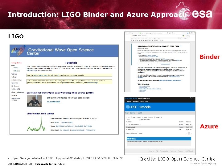 Introduction: LIGO Binder and Azure Approach LIGO Binder Azure M. López-Caniego on behalf of