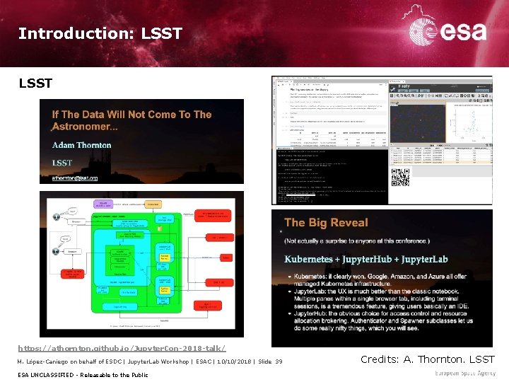 Introduction: LSST https: //athornton. github. io/Jupyter. Con-2018 -talk/ M. López-Caniego on behalf of ESDC
