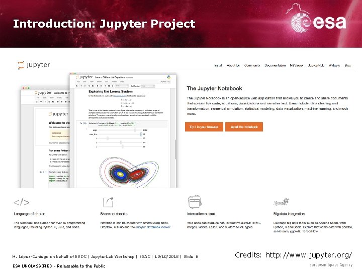 Introduction: Jupyter Project M. López-Caniego on behalf of ESDC | Jupyter. Lab Workshop |