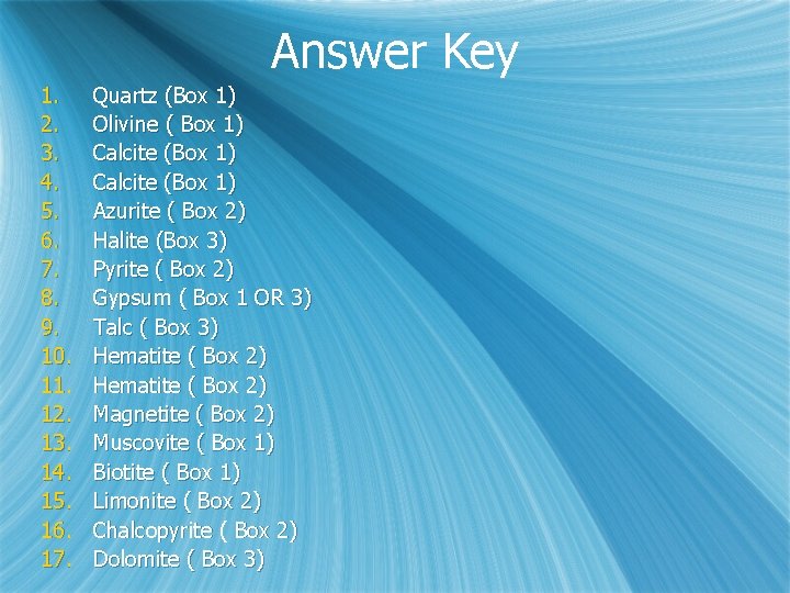 Answer Key 1. 2. 3. 4. 5. 6. 7. 8. 9. 10. 11. 12.