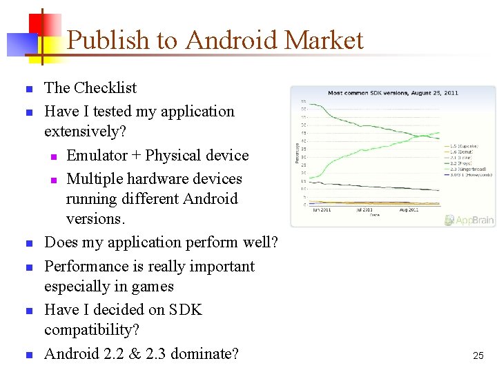 Publish to Android Market n n n The Checklist Have I tested my application