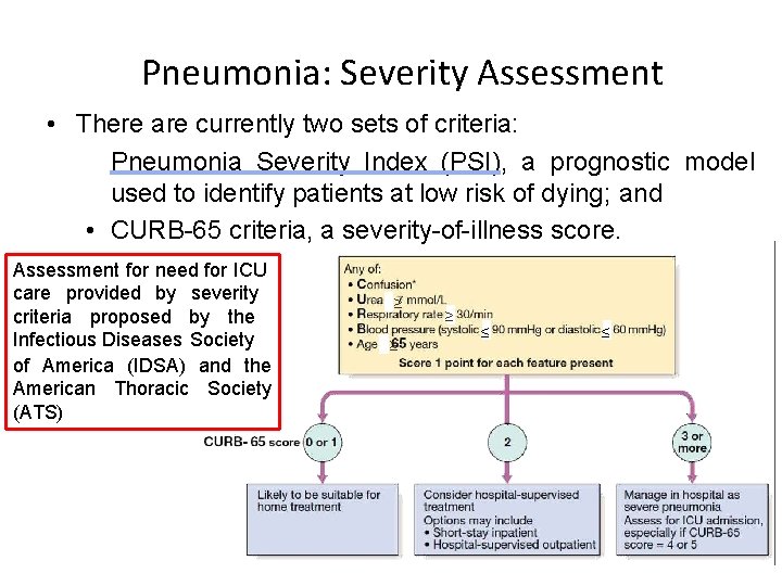 Pneumonia: Severity Assessment • There are currently two sets of criteria: • Pneumonia Severity