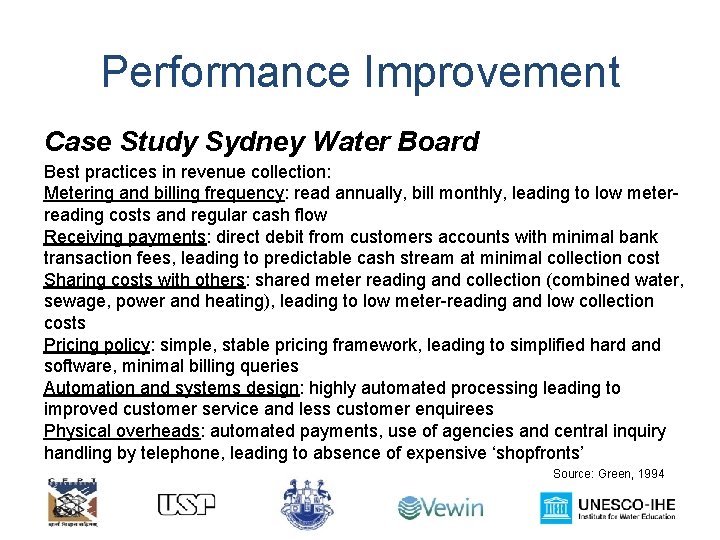 Performance Improvement Case Study Sydney Water Board Best practices in revenue collection: Metering and