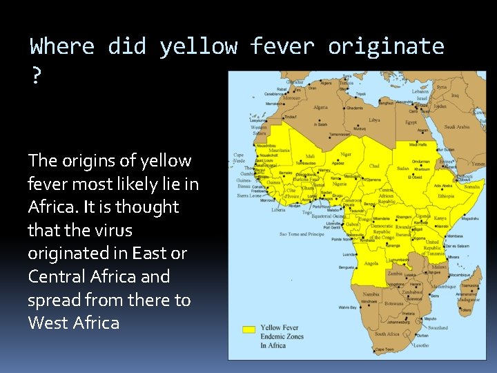 Where did yellow fever originate ? The origins of yellow fever most likely lie